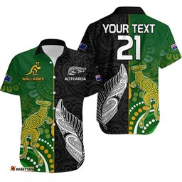 Aotearoa Rugby All Black Combine Australia Wallabies Baseball Jersey Shirt Aboriginal Kangaroo And Maori Fern