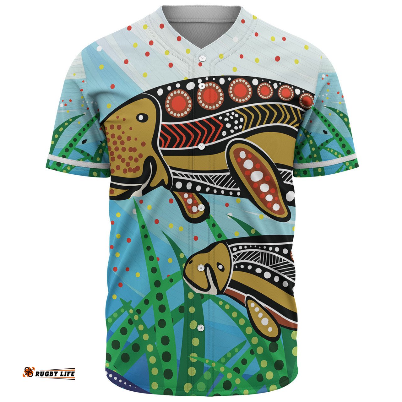Australia Aboriginal Baseball Shirt - Dugong Aboriginal Artwork With Mother And Baby
 Baseball Shirt