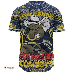 North Queensland Cowboys Christmas Custom Baseball Shirt - Christmas Knit Patterns Vintage Jersey Ugly Baseball Shirt