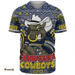 North Queensland Cowboys Christmas Custom Baseball Shirt - Christmas Knit Patterns Vintage Jersey Ugly Baseball Shirt