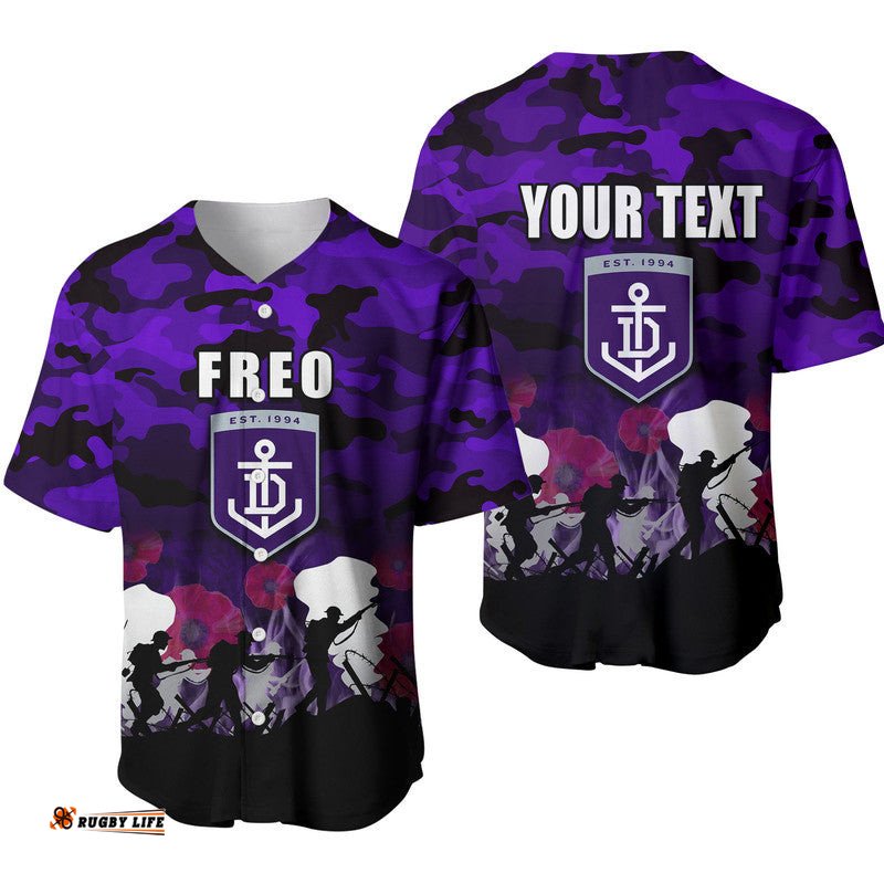 Custom Personalised AFL Anzac Day Baseball Jersey Shirt Freo Army Style