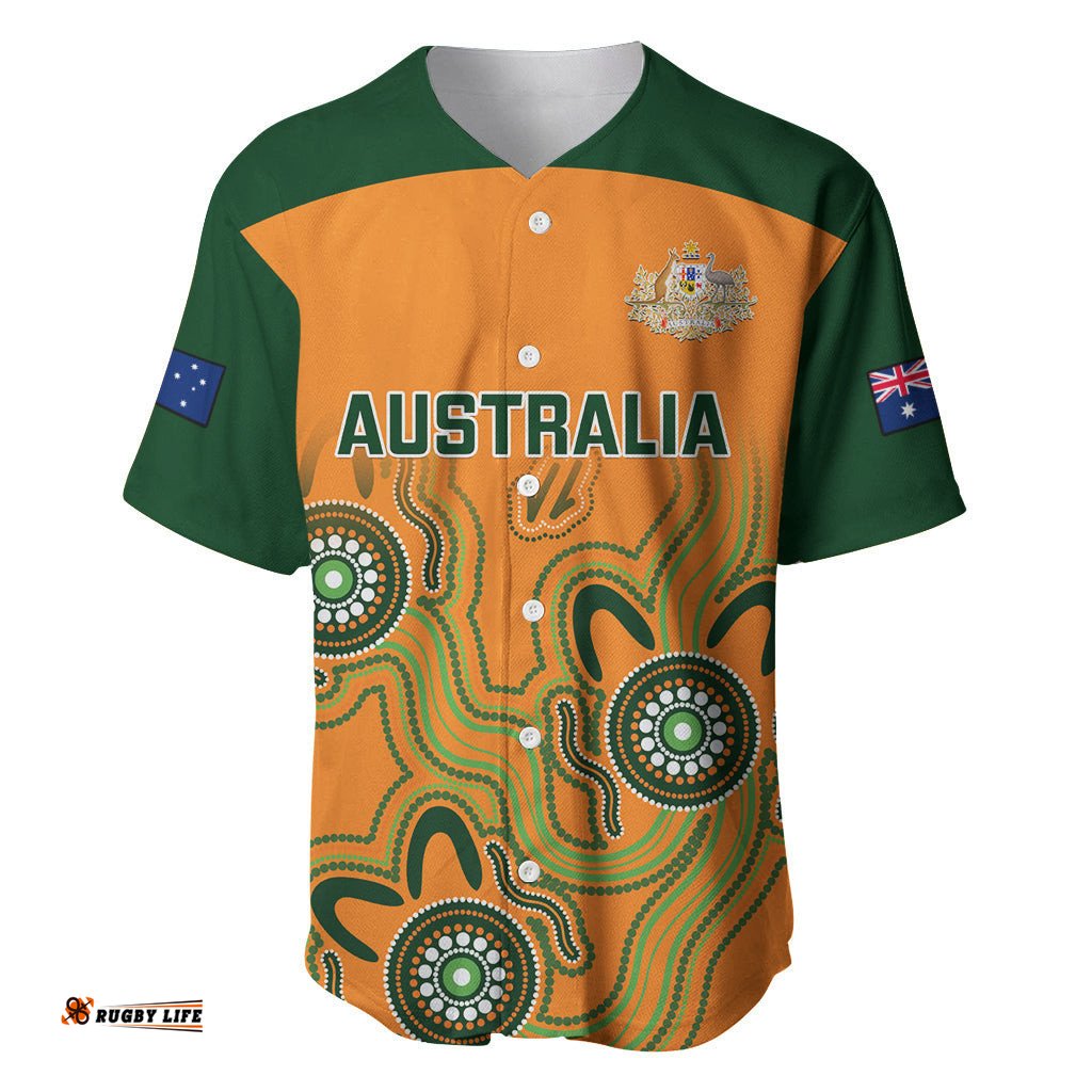 Custom Australia Rugby Baseball Jersey Shirt Wallabies Indigenous Art
