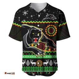 Panthers Christmas Baseball Jersey Shirt Aboriginal Pattern Penrith Black Version