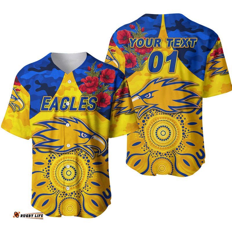 Custom Personalised West Coast Eagles ANZAC Baseball Jersey Shirt Indigenous Vibes Gold