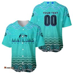 Personalised Australia Matildas Baseball Jersey Shirt Tillies Aboriginal Simple Turquoise
