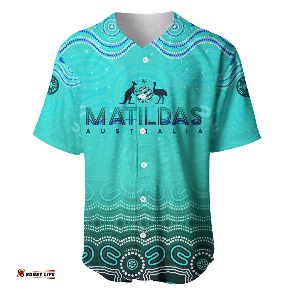 Personalised Australia Matildas Baseball Jersey Shirt Tillies Aboriginal Simple Turquoise