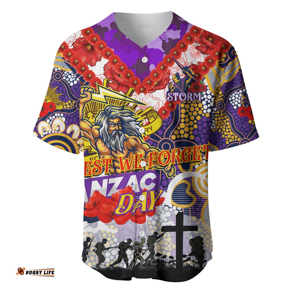 Personalised Storm ANZAC Day Baseball Jersey Shirt Aboriginal Rising Sun