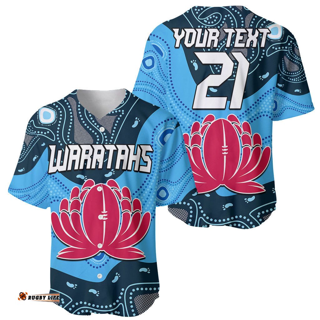 Custom Personalised Waratahs Rugby Baseball Jersey Shirt NSW Indigenous
