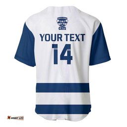 Personalised Geelong Football Baseball Jersey Shirt Go Cats White Sporty Style