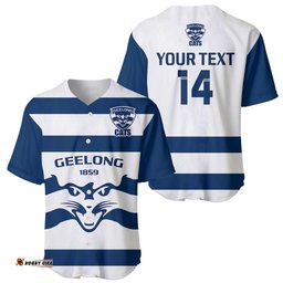 Personalised Geelong Football Baseball Jersey Shirt Go Cats White Sporty Style