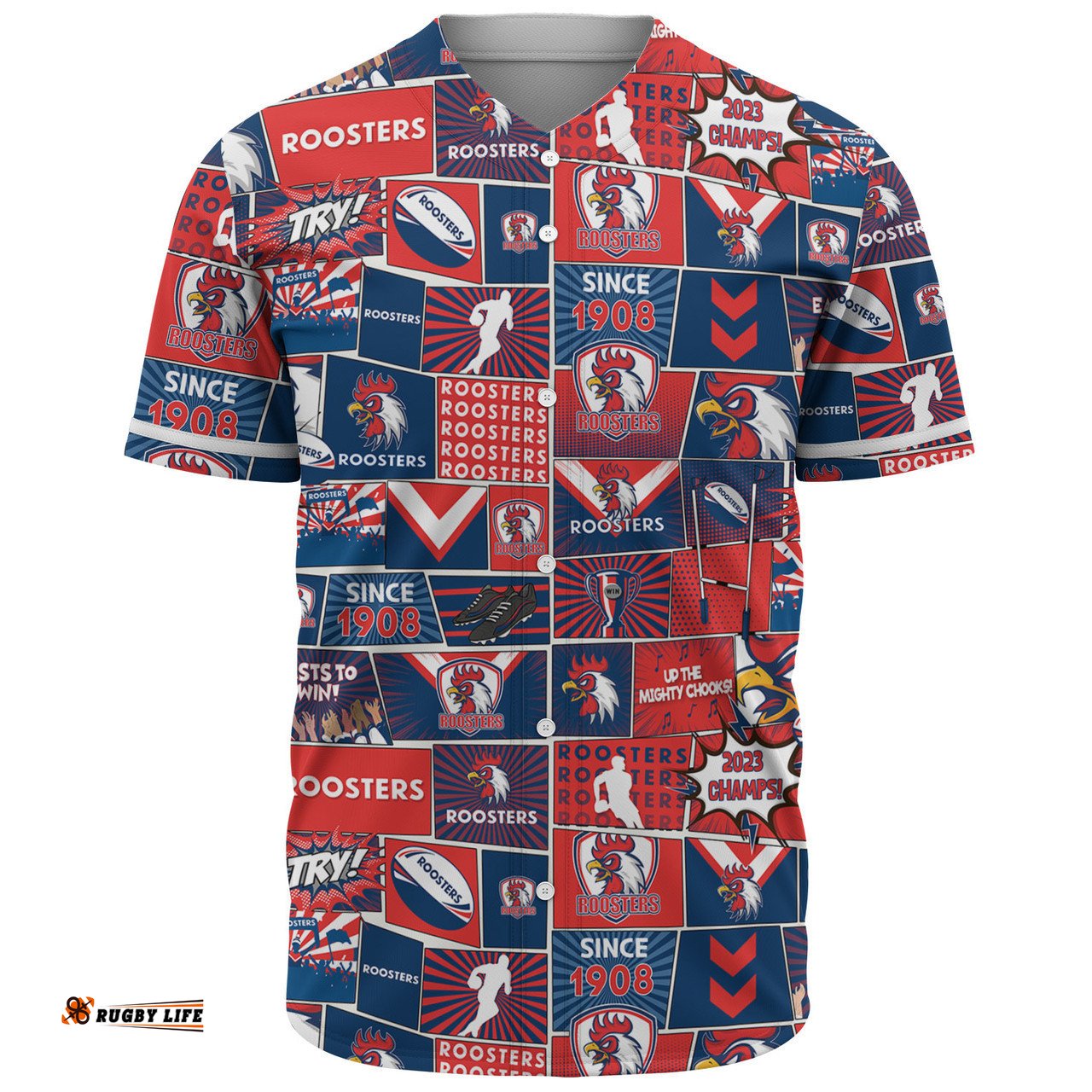 Sydney Roosters Baseball Shirt - Team Of Us Die Hard Fan Supporters Comic Style