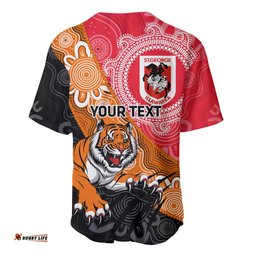 Personalised Dragons And Tigers Rugby Baseball Jersey Shirt Aboriginal Art