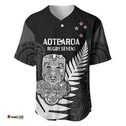 Custom Text And Number Aotearoa Rugby Sevens All Black Tiki Fern Baseball Jersey Shirt