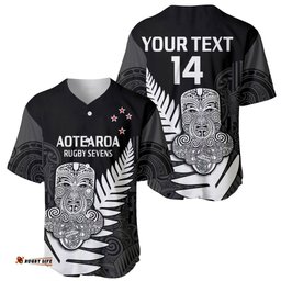 Custom Text And Number Aotearoa Rugby Sevens All Black Tiki Fern Baseball Jersey Shirt