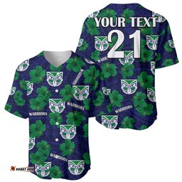 Custom Text And Number New Zealand Warriors Rugby Baseball Jersey Shirt Polynesian Style With Hibiscus