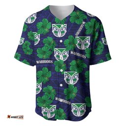 Custom Text And Number New Zealand Warriors Rugby Baseball Jersey Shirt Polynesian Style With Hibiscus