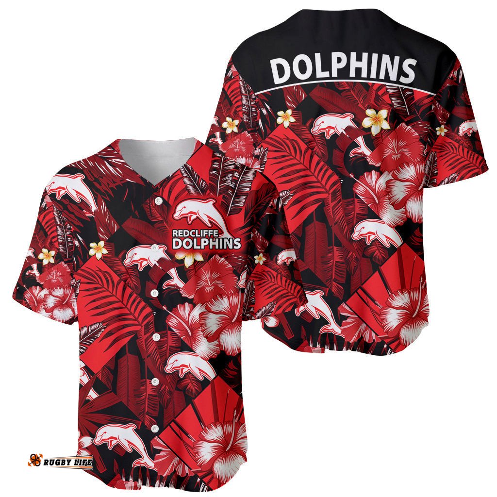 Dolphins Rugby Baseball Jersey Shirt Fashion Tropical Jungle Flowers