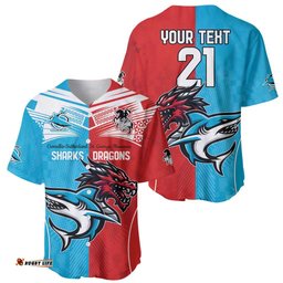 Custom Sharks Dragons Rugby Baseball Jersey Shirt With Sporty Style
