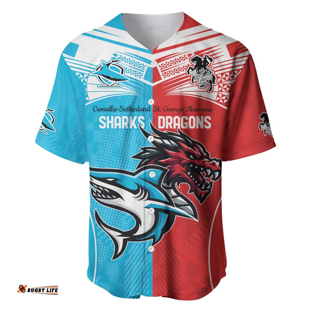 Custom Sharks Dragons Rugby Baseball Jersey Shirt With Sporty Style