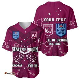 Personalised QLD Maroons and NSW Blues Rugby Baseball Jersey Shirt State of Origin Indigenous Maroon