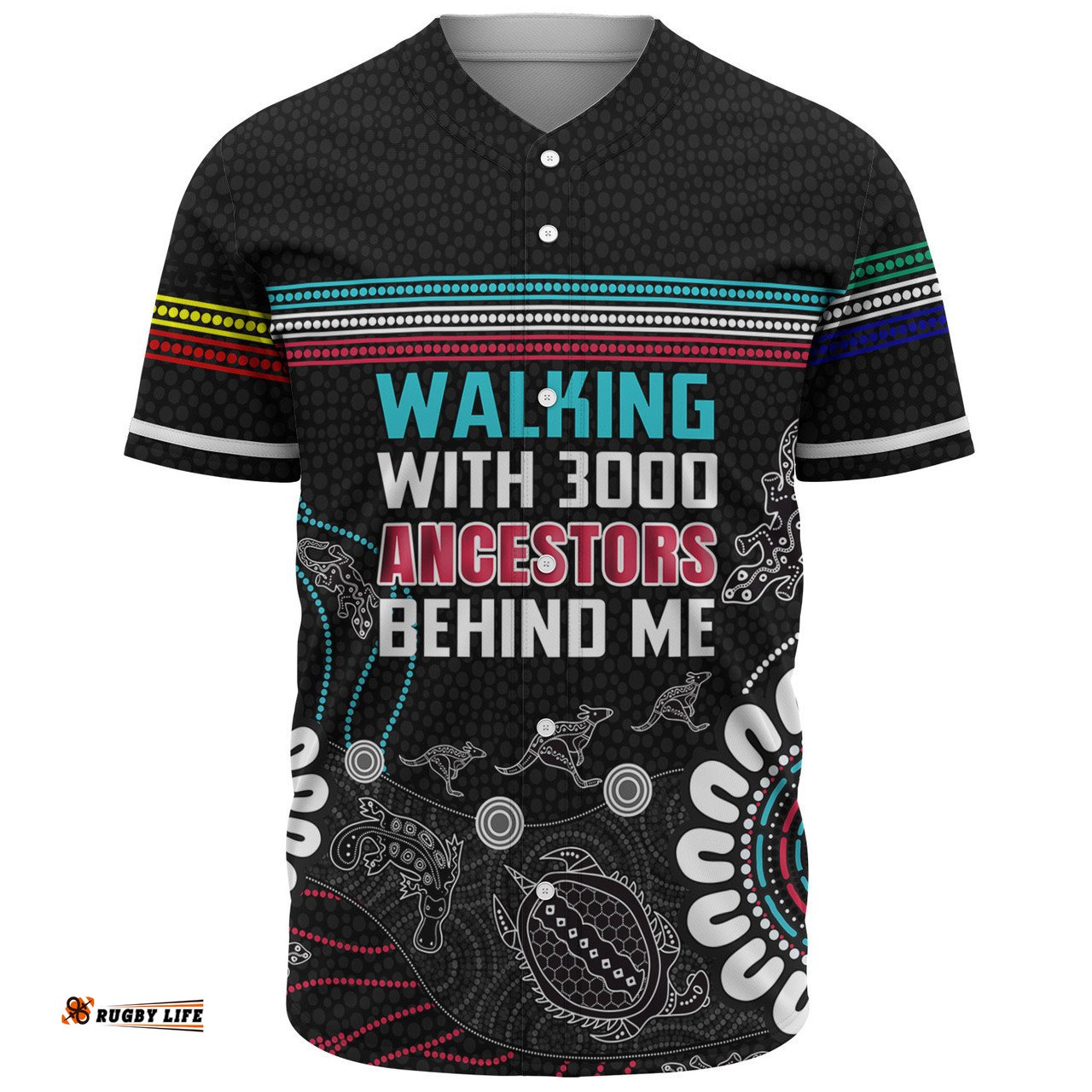 Australia Aboriginal Baseball Shirt - Walking with 3000 Ancestors Behind Me Black Baseball Shirt