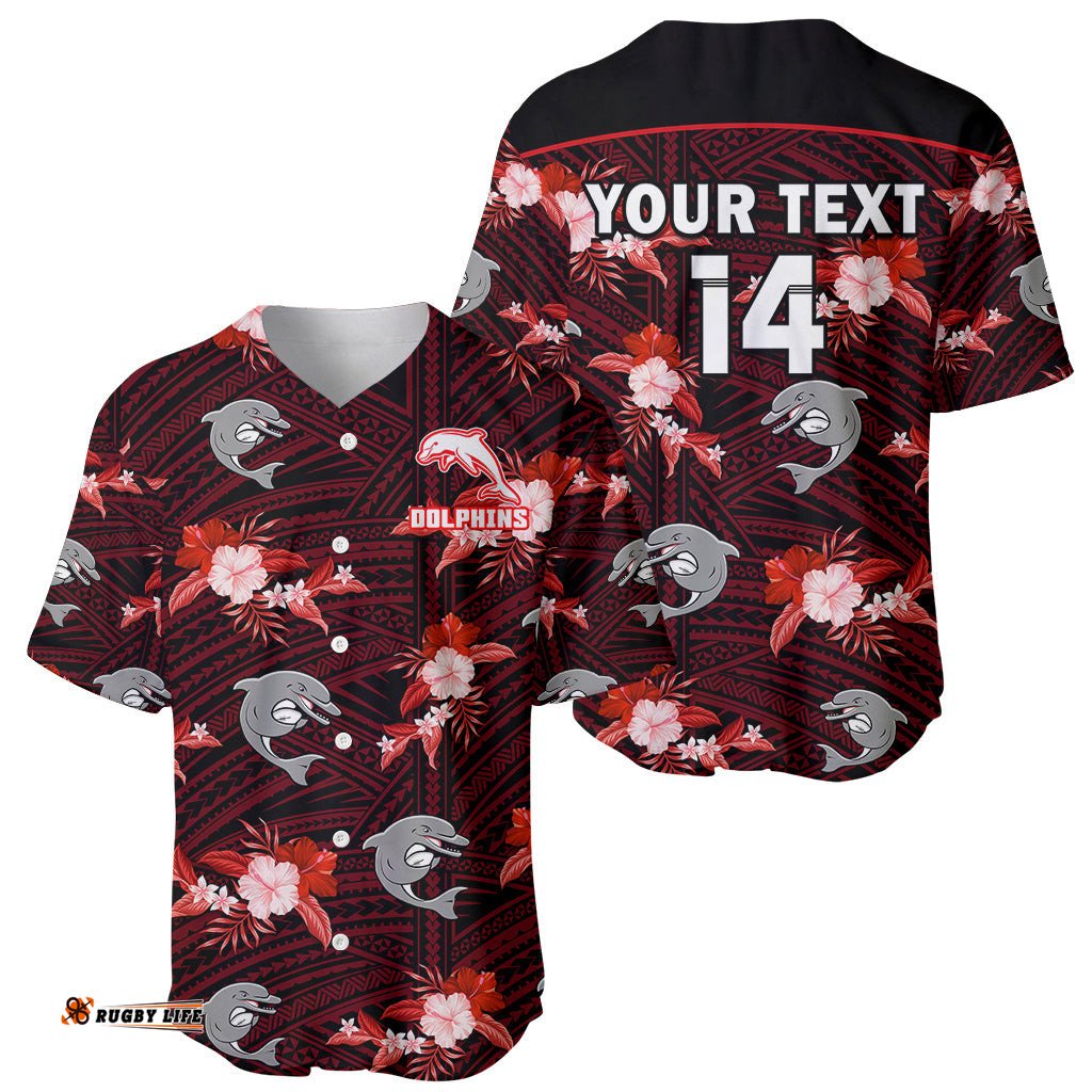 Custom Text And Number Dolphins Rugby Baseball Jersey Shirt Polynesian Tribal Mix Tropical Hawaiian Style