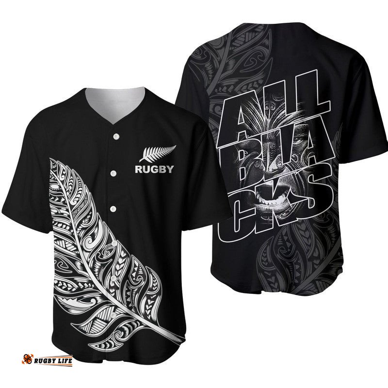 Maori Face Tattoo All Black Rugby Baseball Jersey Shirt