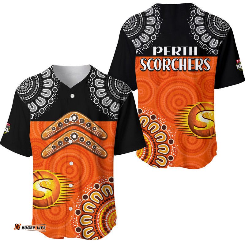 Perth Scorchers Cricket Baseball Jersey Shirt Aboriginal Double Boomerang