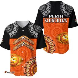 Perth Scorchers Cricket Baseball Jersey Shirt Aboriginal Double Boomerang