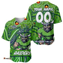 Custom Australia NAIDOC Week 2024 Baseball Jersey Shirt Canberra Raiders Mascot Keep The Fire Burning