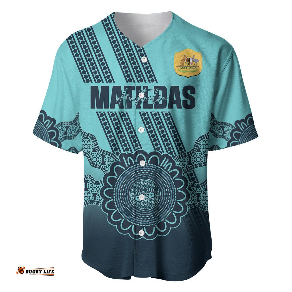 Custom Australia Matildas Baseball Jersey Shirt Aussie Aboriginal Turquoise Version
