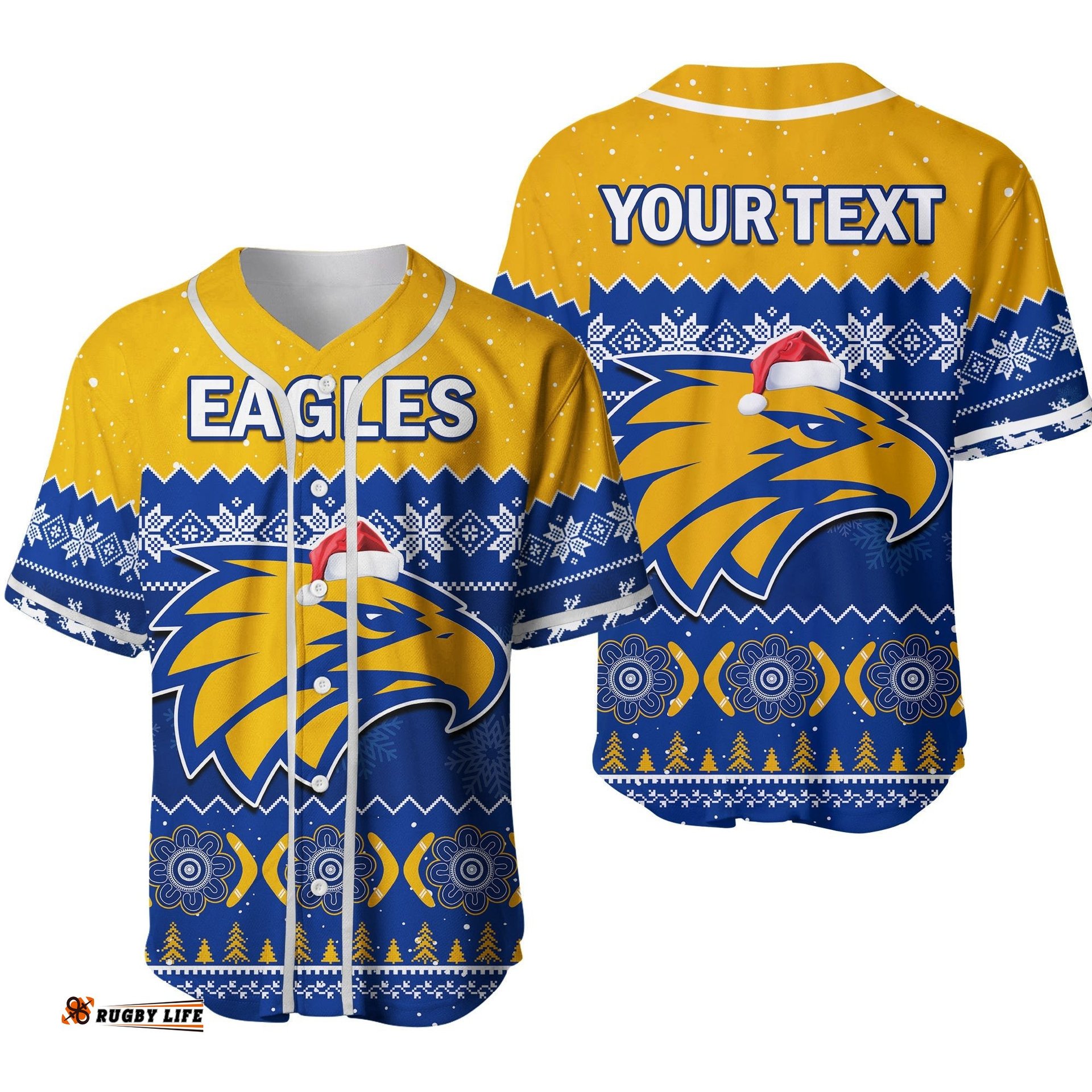 Custom Personalised West Coast Football Baseball Jersey Shirt Eagles Indigenous Merry Christmas Ver.02