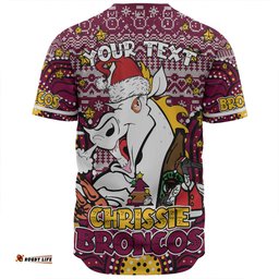 Brisbane Broncos Christmas Custom Baseball Shirt - Christmas Knit Patterns Vintage Jersey Ugly Baseball Shirt