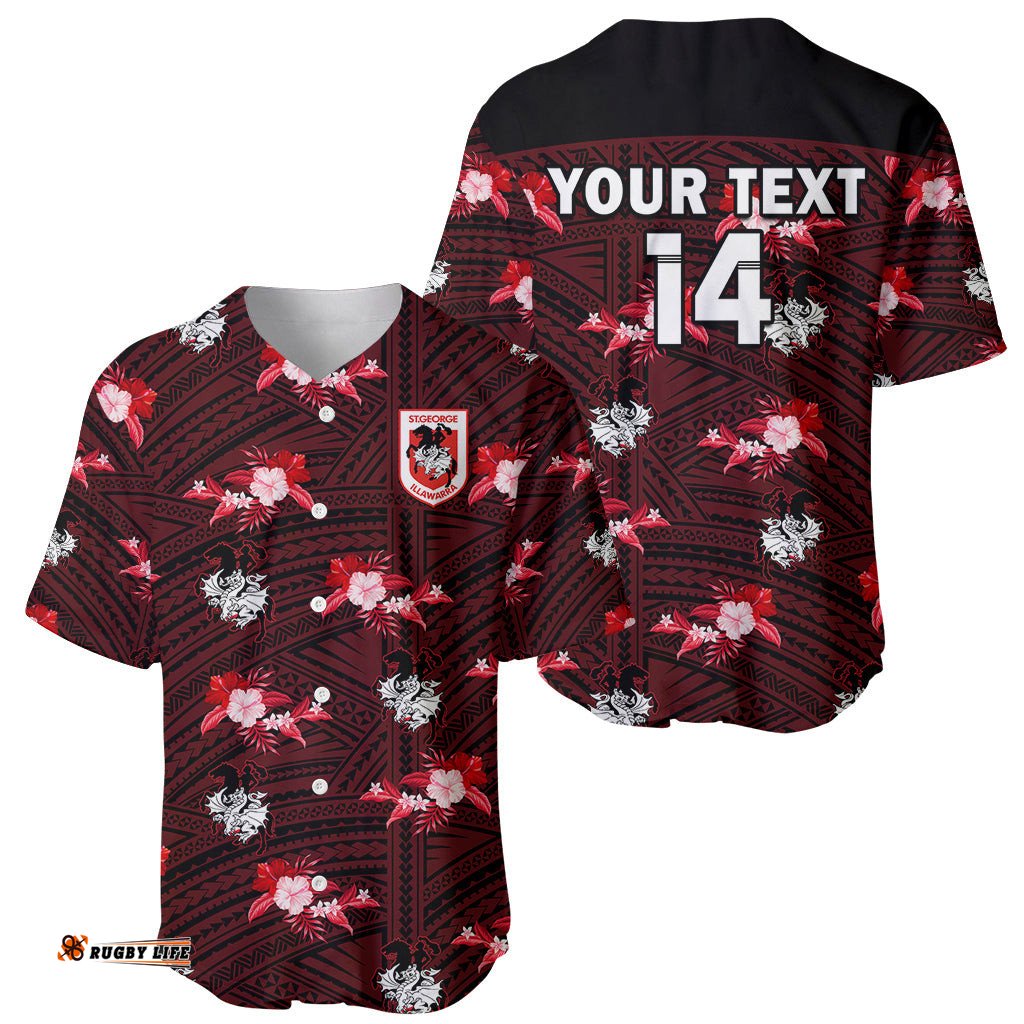Custom Text And Number Dragons Rugby Baseball Jersey Shirt Polynesian Tribal Mix Tropical Hawaiian Style