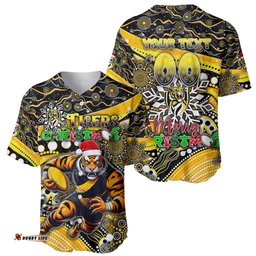 Merry Christmas AFL Richmond Tigers Baseball Jersey Shirt Aboriginal Santa Football Mascot