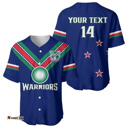 Personalised Warriors Rugby Baseball Jersey Shirt New Zealand Sporty Blue Style