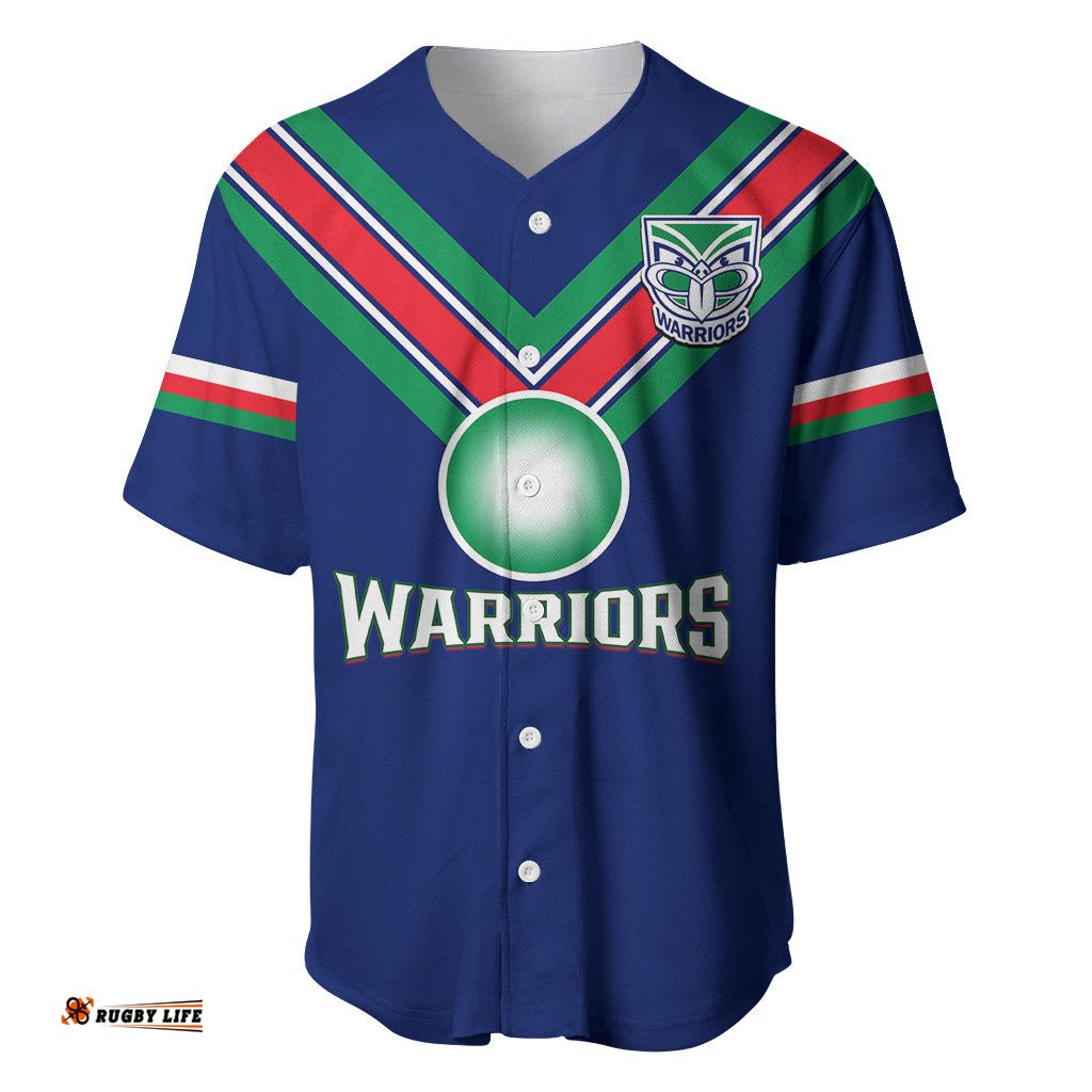 Personalised Warriors Rugby Baseball Jersey Shirt New Zealand Sporty Blue Style
