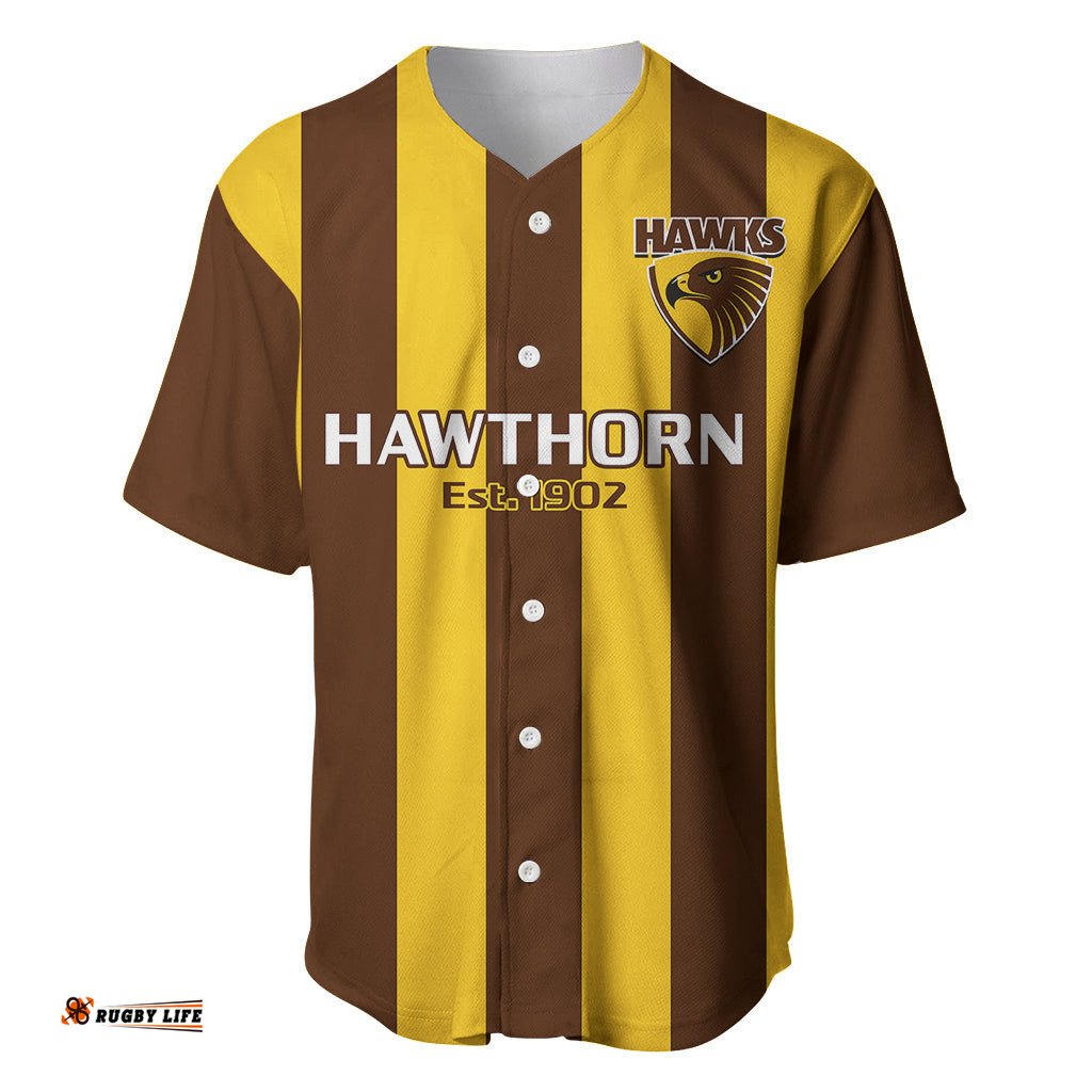 Hawthorn Football Baseball Jersey Shirt Go Hawks Sporty Style