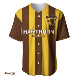 Hawthorn Football Baseball Jersey Shirt Go Hawks Sporty Style