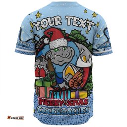 New South Wales Cockroaches Christmas Custom Baseball Shirt - Merry Christmas Our Beloved Team With Aboriginal Dot Art Pattern Baseball Shirt