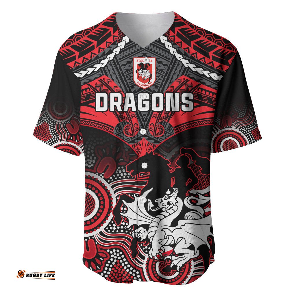 Dragons Rugby Baseball Jersey Shirt Saints 1998 Aboriginal Mix Polynesian Pattern