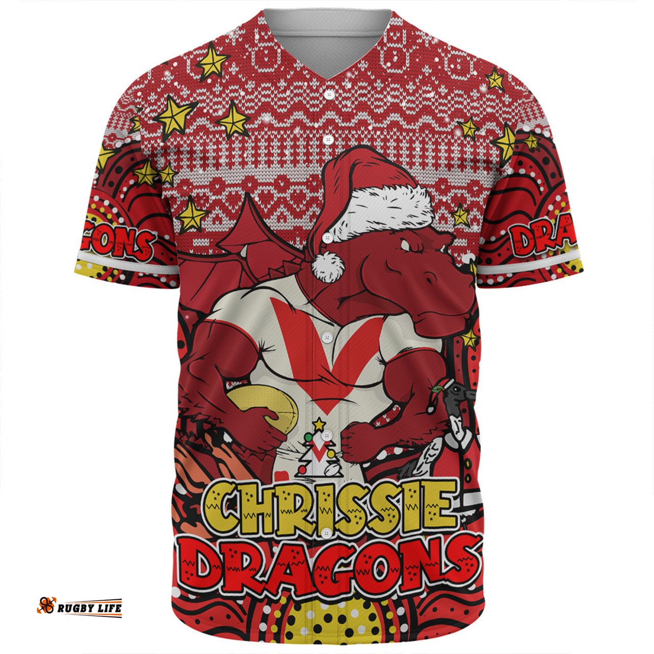 St. George Illawarra Dragons Christmas Custom Baseball Shirt - Christmas Knit Patterns Vintage Jersey Ugly Baseball Shirt