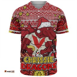 St. George Illawarra Dragons Christmas Custom Baseball Shirt - Christmas Knit Patterns Vintage Jersey Ugly Baseball Shirt