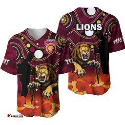 Brisbane Lions Football ANZAC Baseball Jersey Shirt Aboriginal Mix Poppy Camouflage Ver.01