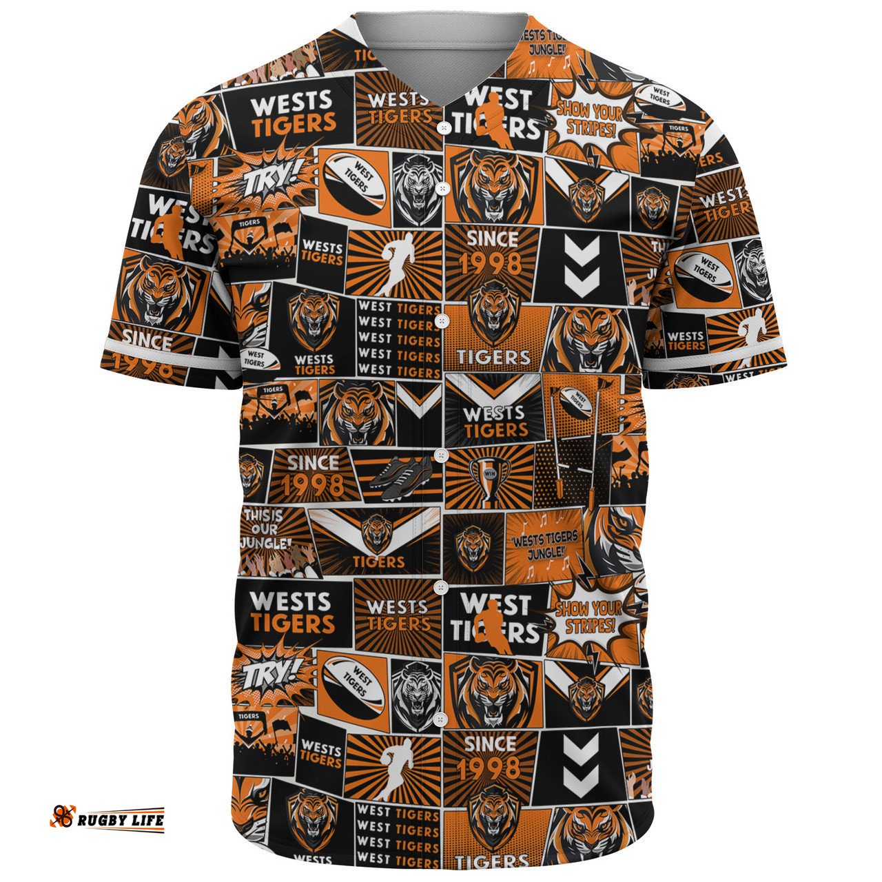 Wests Tigers Baseball Shirt - Team Of Us Die Hard Fan Supporters Comic Style