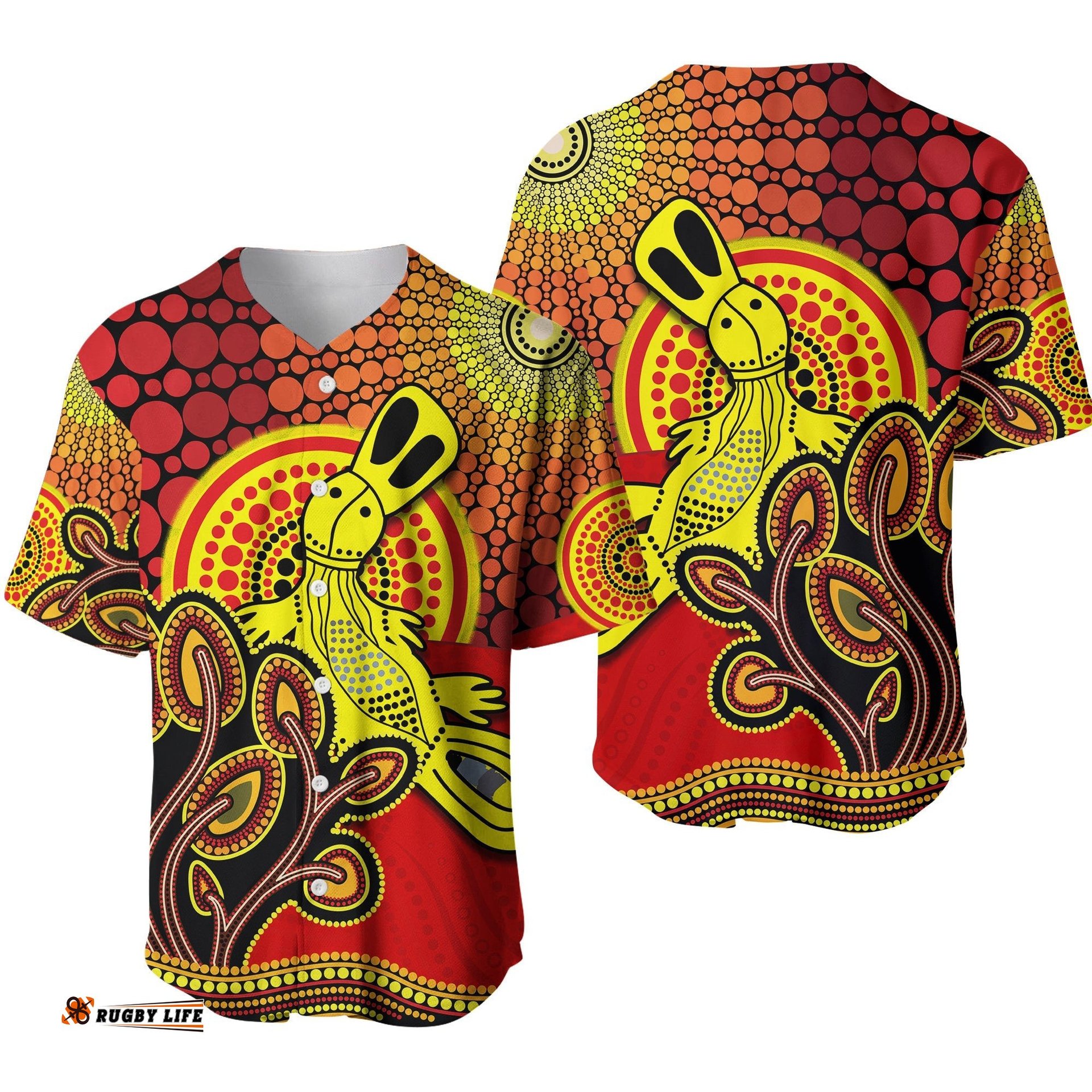 Aboriginal Platypus Baseball Jersey Shirt Tree On The Hill Sunshine