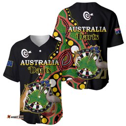 Australia Darts Indigenous Art Mix Kangaroo And Emu Baseball Jersey Shirt