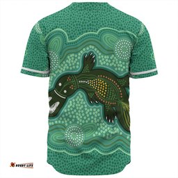 Australia Aboriginal Baseball Shirt - Green Platypus Aboriginal Art Inspired Baseball Shirt