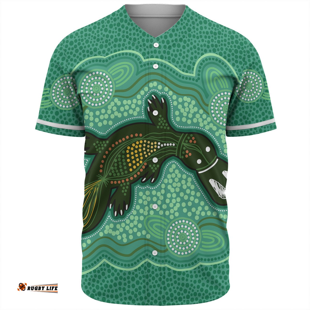 Australia Aboriginal Baseball Shirt - Green Platypus Aboriginal Art Inspired Baseball Shirt