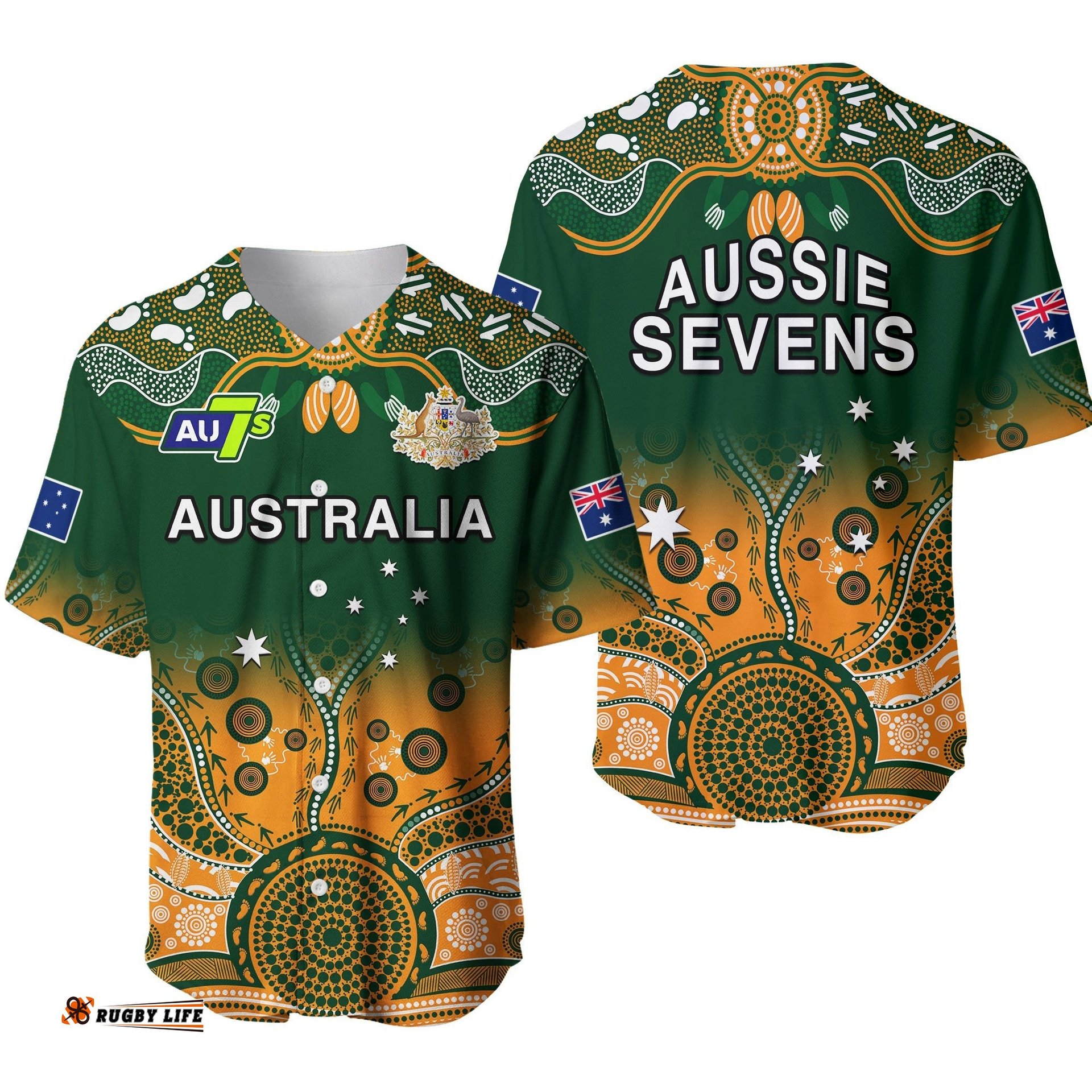 Australia Rugby Baseball Jersey Shirt Aussie Sevens Green Indigenous Ver.01